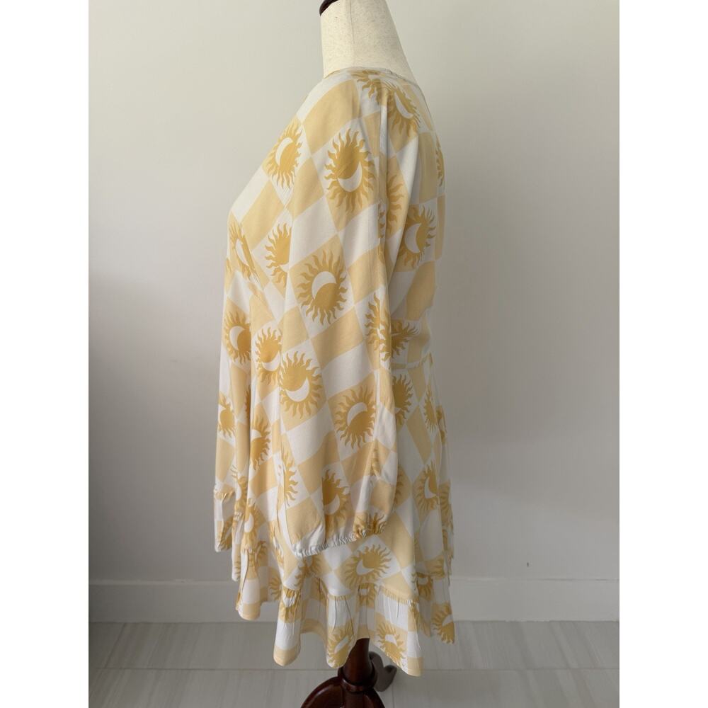 Label of Love Sun Moon Checker Tunic Dress L Yellow White Boho Celestial - Picture 6 of 11